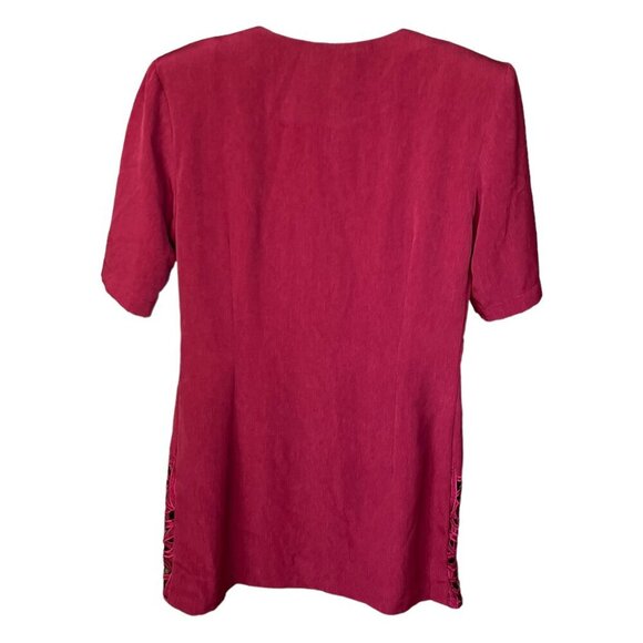 Fang Fang Womens VTG Blouse Size M Maroon Embroidered Secretary Retro 80s Office - Picture 2 of 6